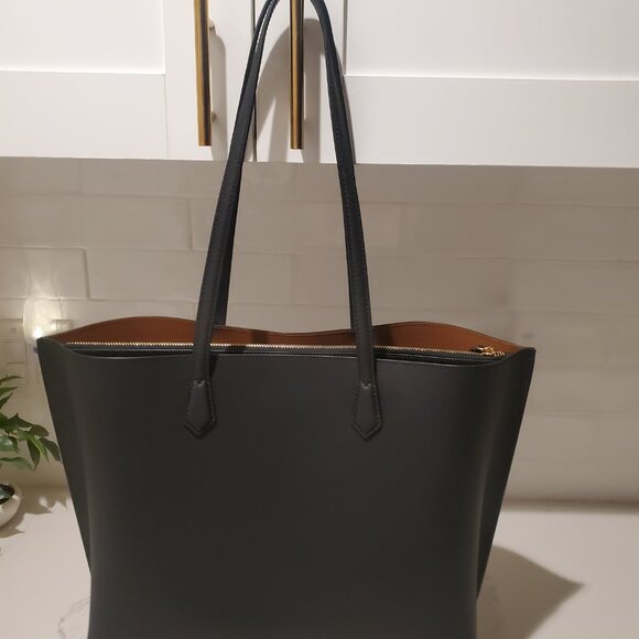 Quince black Italian leather triple compartment shopper tote - Picture 5 of 11